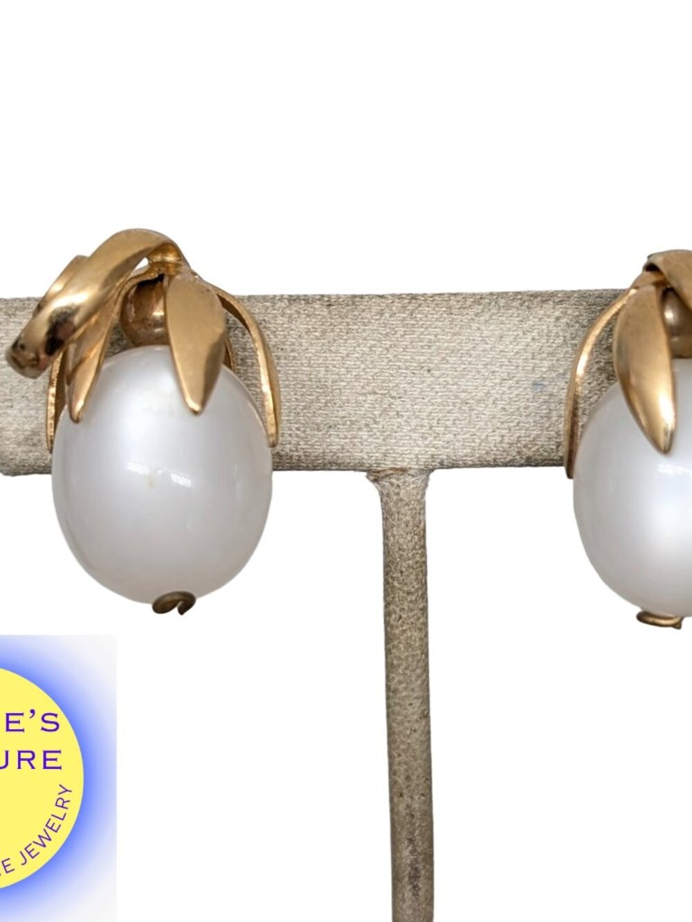Vintage Signed Napier White Moonglow "Cumquat" Clip Earrings $130.00Price